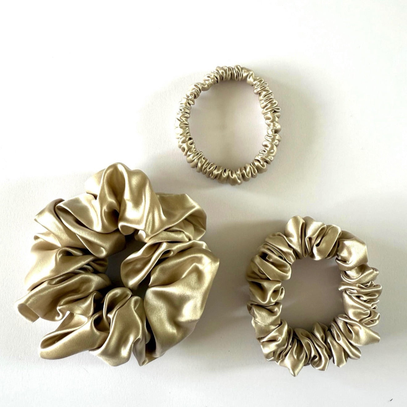 Scrunchie and hair tie trio in smooth and luxurious 22 momme mulberry silk