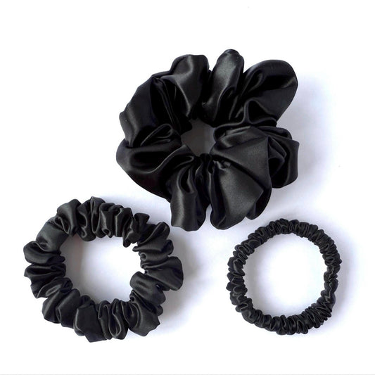 Scrunchie and hair tie trio in smooth and luxurious 22 momme mulberry silk